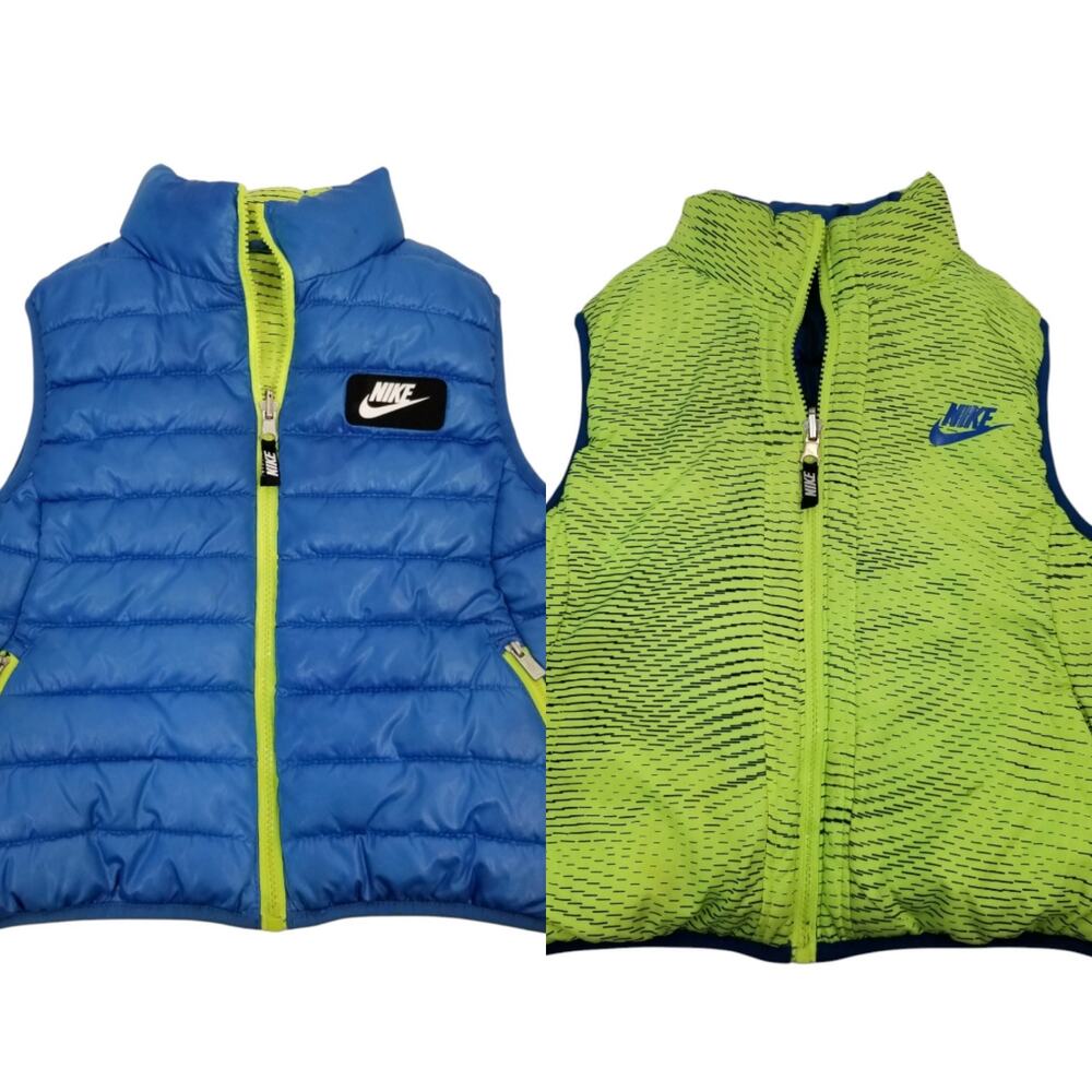 Nike Boys Reversible Puffer Vest Blue Neon Yellow Size Medium 5-6 Years